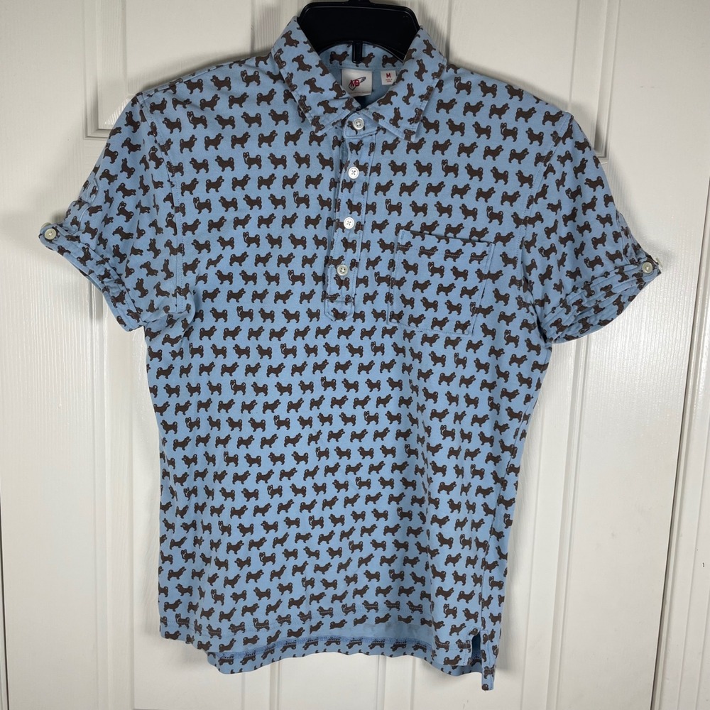 Uniqlo Michael Bastian M Blue Shiba Dog Print Cotton Polo Shirt Button Sleeve - Picture 2 of 7